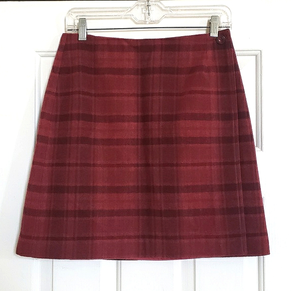VINTAGE Plaid Wool Wrap Skirt Burgundy Black - Picture 3 of 8
